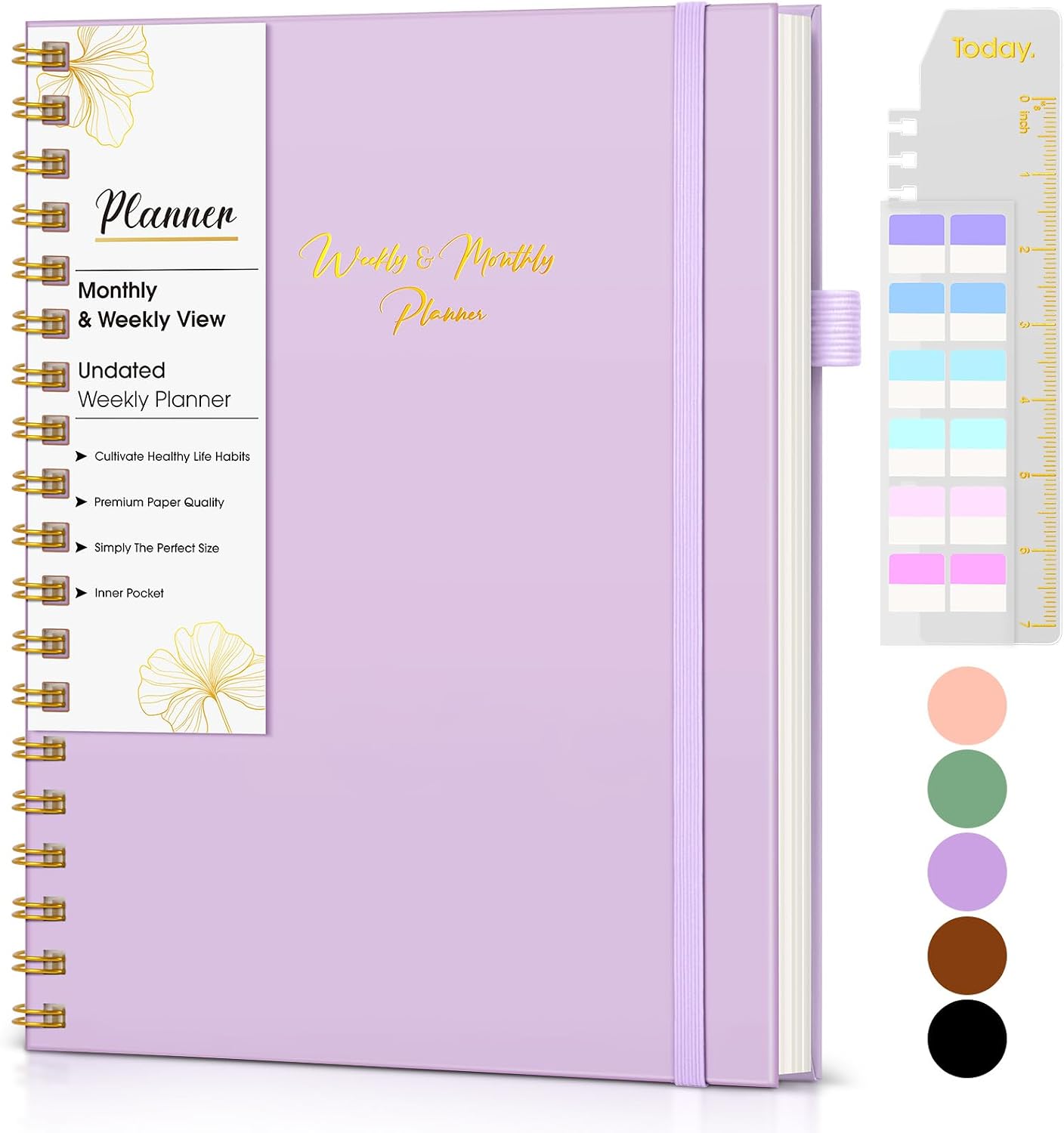 Undated Weekly and Monthly Planner, B5 Large Weekly To Do List Notebook with Goal & Habit Tracker Organizer, Hardcover Spiral Bound Blank Monthly Planner for Work School Home 7.4" x 9.64" Black