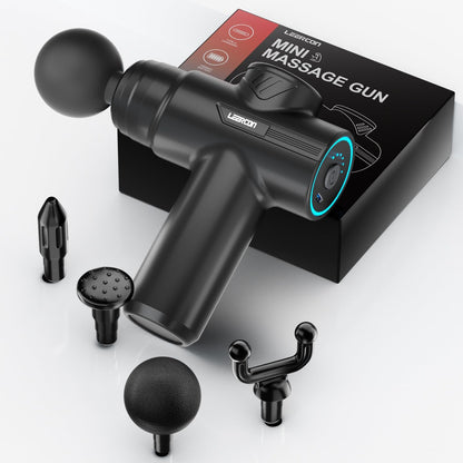 LEERCON Mini Massage Gun, Deep Tissue Relief, 6 Speeds, 4 Heads, Portable for Travel, Office & Home, Gift for Men & Women (Gray)