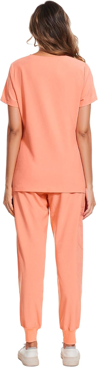 COZYFIT Scrubs for Women Set - Stretch V-Neck Scrub Top & Jogger Pant with 8 Pockets COZY SCRUBS - Colors B