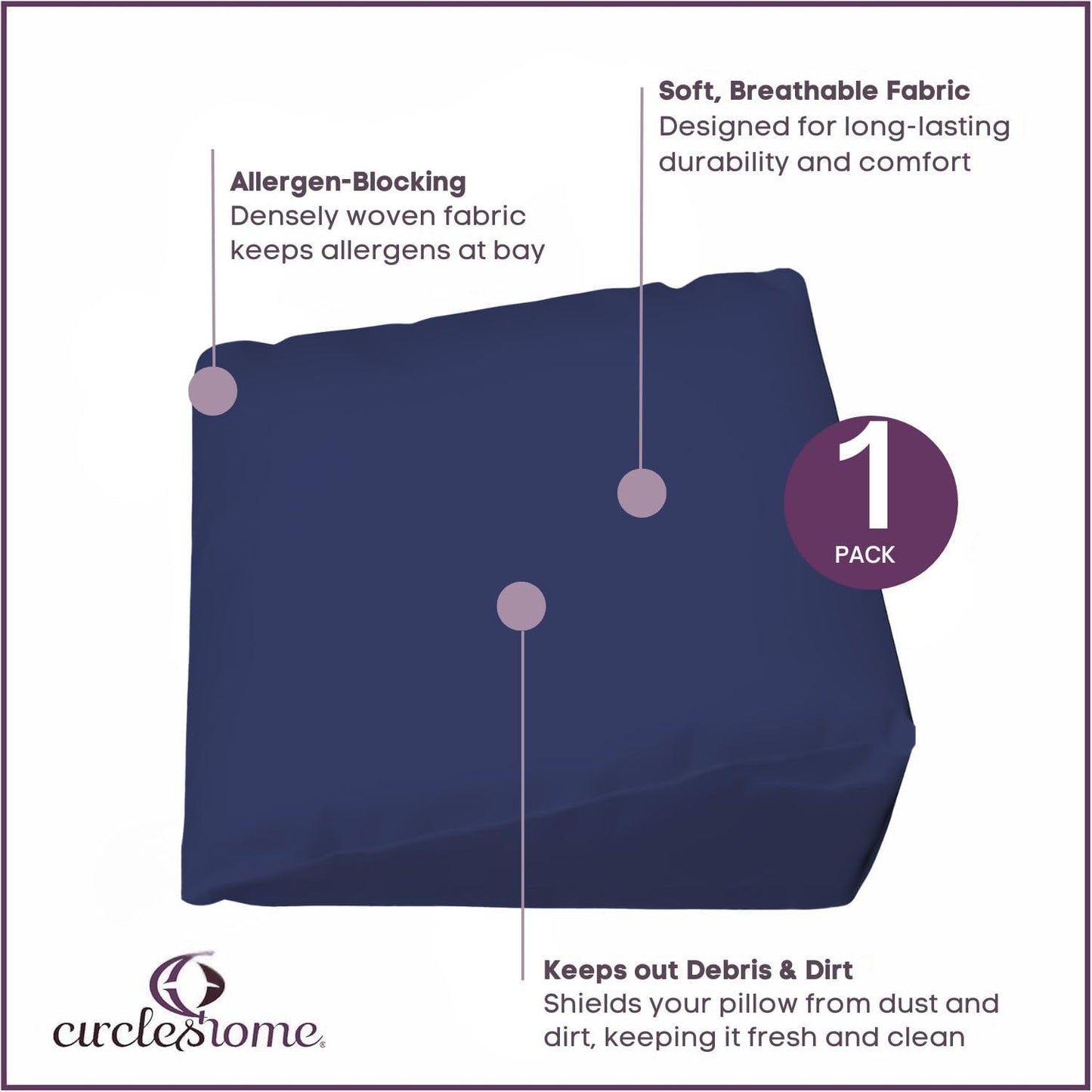 CirclesHome Pillow Protectors 4 Pack Standard Zippered - 100% Cotton Breathable Pillowcases - Protects Pillows from Dirt, Dust and Debri (Standard - Set of 4 - 20x26)