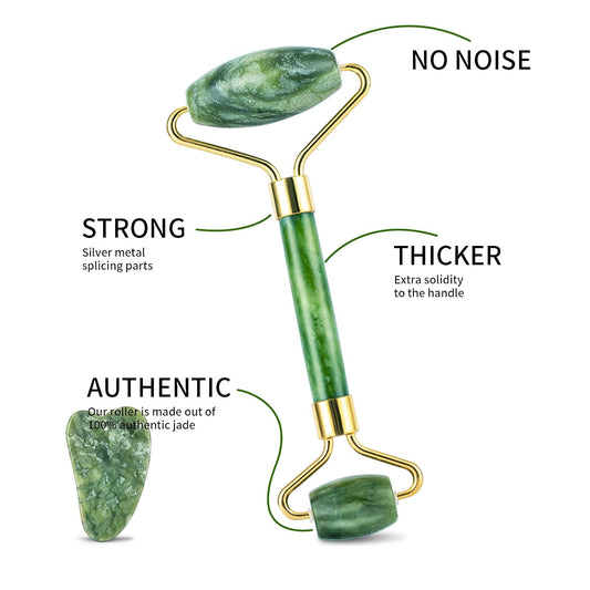 Facial Roller Set of 3, Ice Roller, Two-Sided Jade Roller and Gua Sha Massage Tool, Rolling Tool for Facial Beauty and Body Massage, Helps Reduce Puffy,Skin Care Gifts (Green)