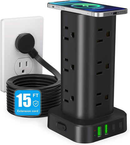 6FT Power Strip Tower Surge Protector, 12 Wide Spaced Outlets, 4 USB