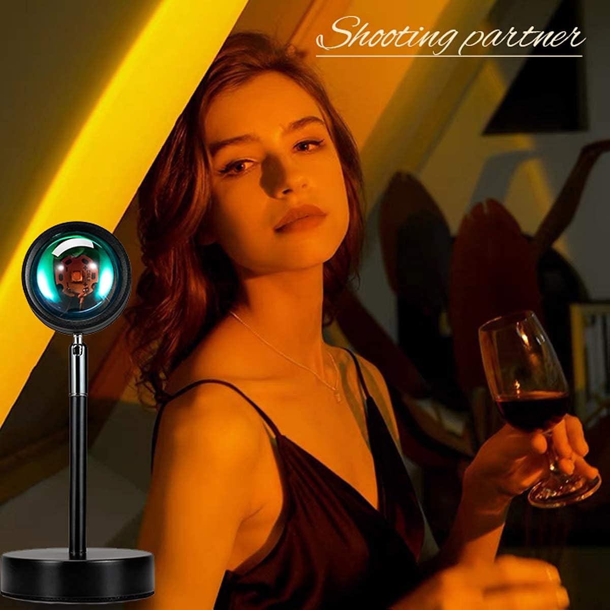 Balkwan Sunset Lamp Projection Rotation Rainbow Projection Lamp Led Romantic Visual Led Light Network Red Light with USB Modern Floor Stand Night Light Living Room Bedroom Décor (Multicoloured)