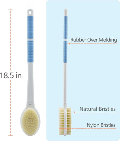 Shower Brush with Soft and Stiff Bristles,20.5" Extra Long Handle Dual-Sided Back Scrubber Bath Brush Body Exfoliator for Wet or Dry Brushing (Extra Long Handle)