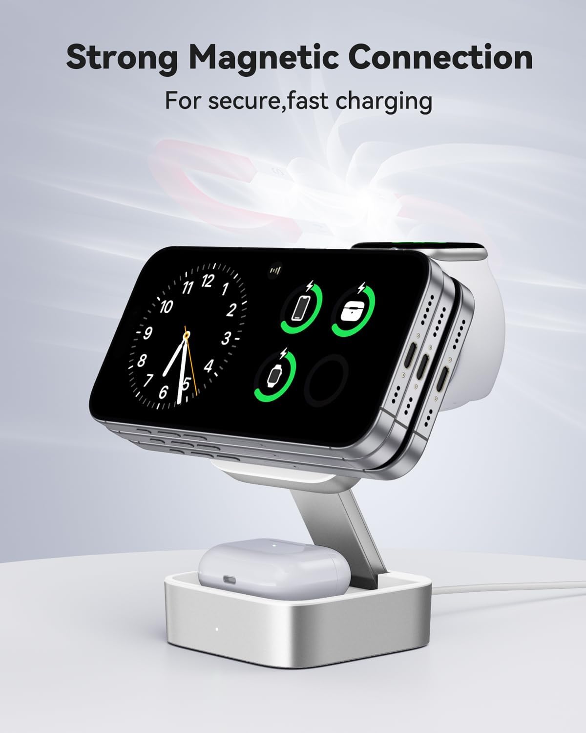 3 in 1 Wireless Charging Station for Apple Devices, Magnetic Foldable Travel Fast Charger Stand Compatible with MagSafe for iPhone 18/Air/17/16/15/14/13/12 Series, Apple Watch & AirPods Pro/4/3/2