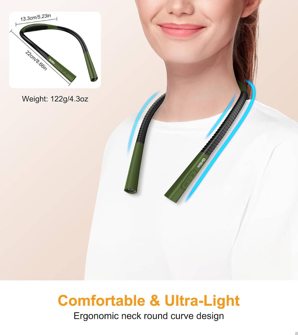 Gritin Book Light,Eye Caring 3 Colors & Stepless Dimming Neck Reading Light
