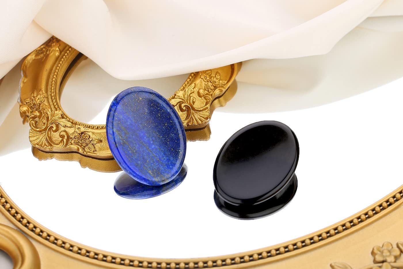 2PCS Worry Stone for Anxiety Tigers Eye Amethyst Healing Crystals Hand Thumb Stones Pocket Gemstones Meditation Accessories Oval Crystal Natural Relax Palm Stone Anxiety Relief Items Stocking Stuffers