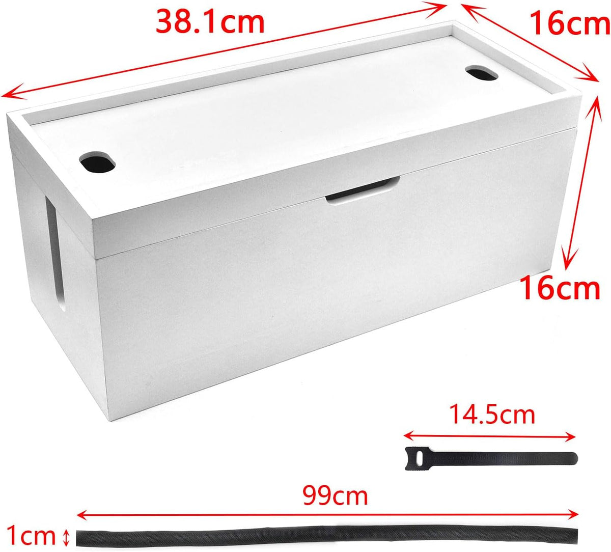 15 Inch Bamboo Large Cable Management Box, Black Cord Organizer