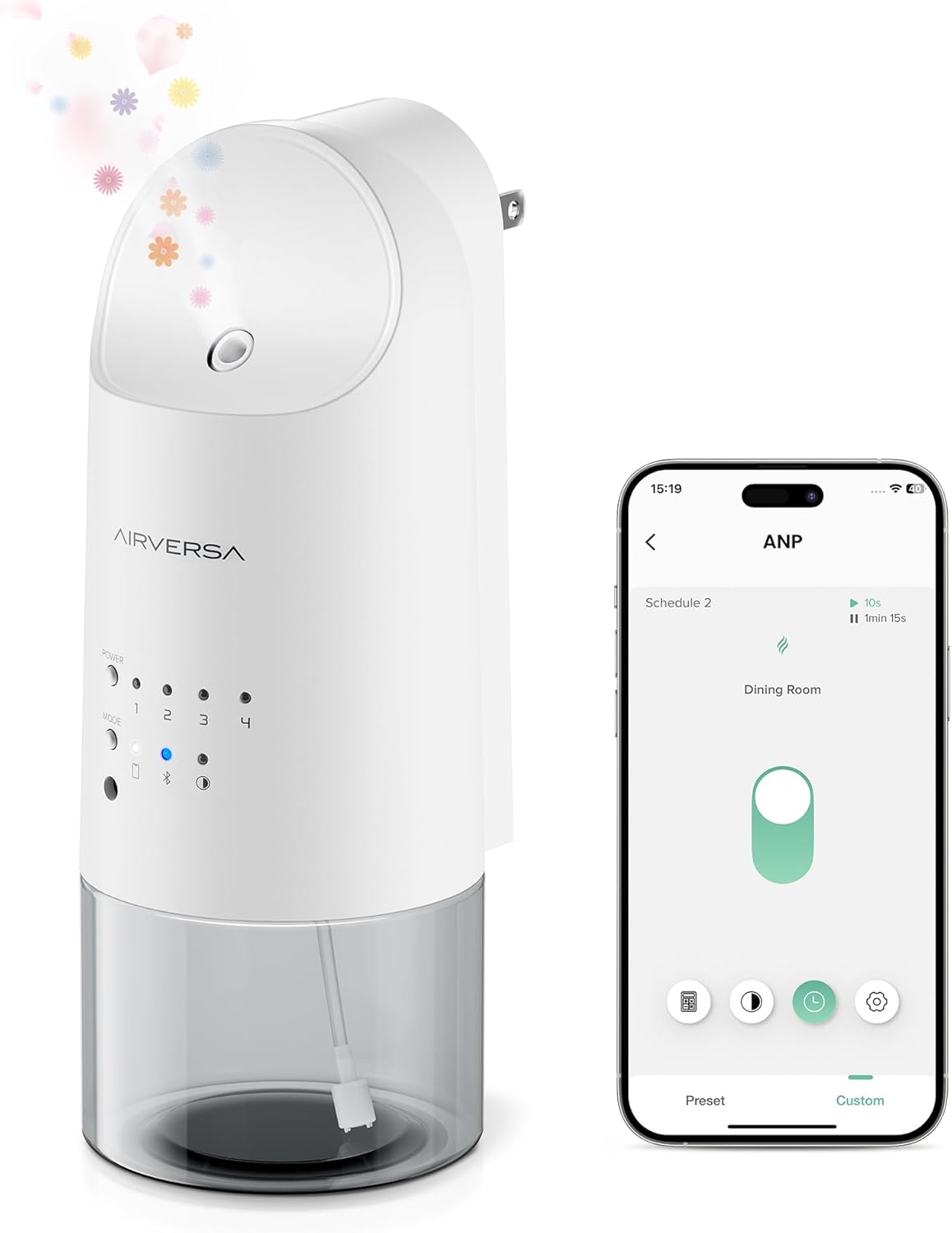 Airversa Smart Waterless Diffuser Plug in Wall for Essential Oils, 160mL, App Control Scent Diffuser with Buttons, Up to 800 sq ft, Oil Diffuser for Home, Room, Spa, Office, Studio, ANP White
