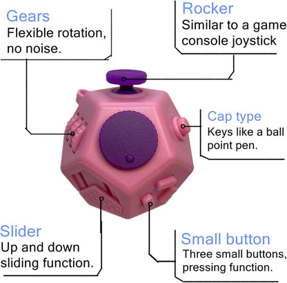 Small Fidget Toys Cube, Small Fidget Toy - 12 Sides Decompression Cube Anti Anxiety and Relief Stress Improve Focus Creative Unique Fidget Toy for Kids and Adults, with Carry Case(Black E1)