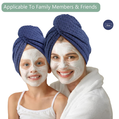 Dolwis Microfiber Hair Drying Towel - 2Packs Waffle Long Hair Head Turban Wraps Terry Cloth Fast Absorbent Dry Anti Frizz Twist Plopping Curly Shower Turban for Women Wet Hair (Green)