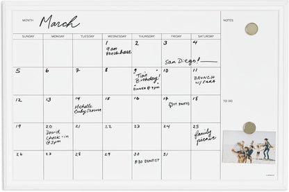 U Brands Magnetic Dry Erase Calendar White Board, 30" x 20", White Wood Style Frame, Includes Magnets