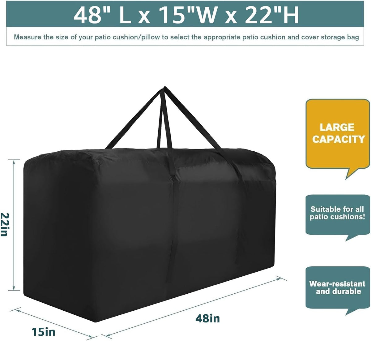 Patio Water-Resistant Extra Large Protective Zippered Outdoor Cushion Furniture Storage Bag with Handles, 68in L x 30in W x 20in H