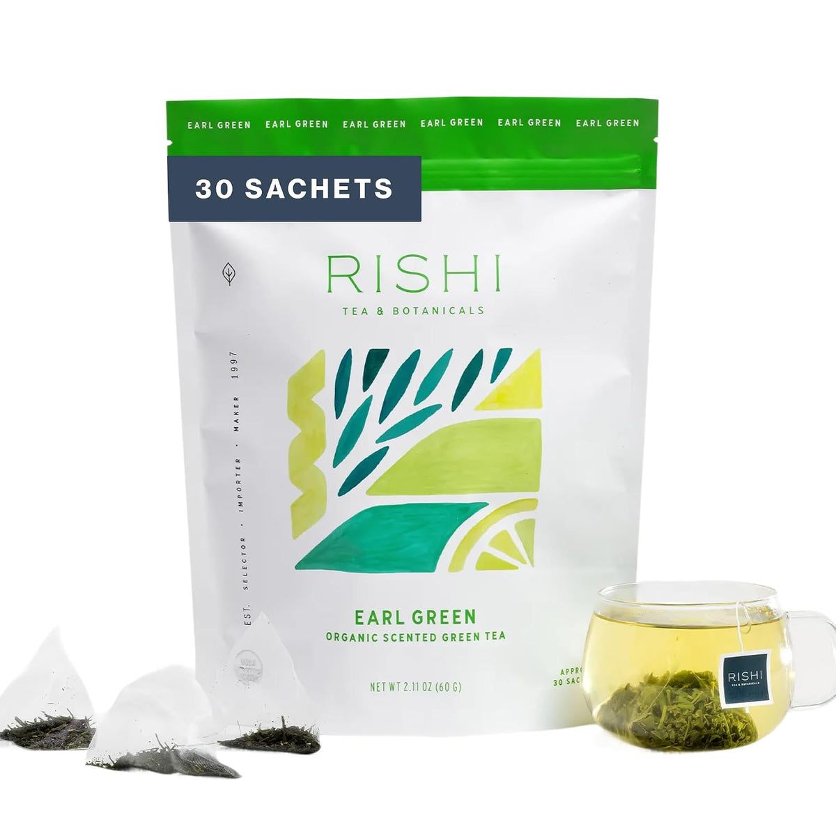 Rishi Tea Earl Green Japanese Organic Sachet Tea Bags, 30ct