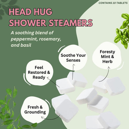 Head Hug Shower Steamers Aromatherapy for Relief - USA Made Mothers Day Gift for Mom - Peppermint & Rosemary Shower Bomb Tablets – Soothing Natural Essential Oils (10 Pack)