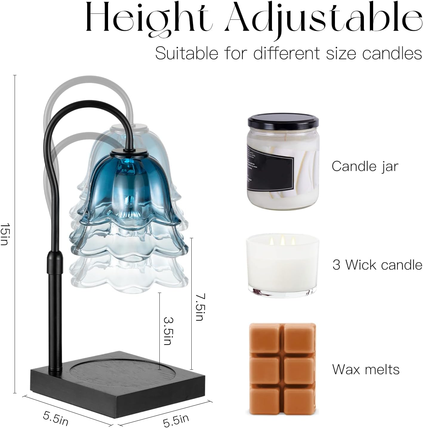 Candeldo Candle Warmer Lamp with Timer: Flower Gold Candle Lamps Height Adjustable Wax Melt House Warming Gifts New Home Decor Mothers Day Birthday Gift for Women Mom