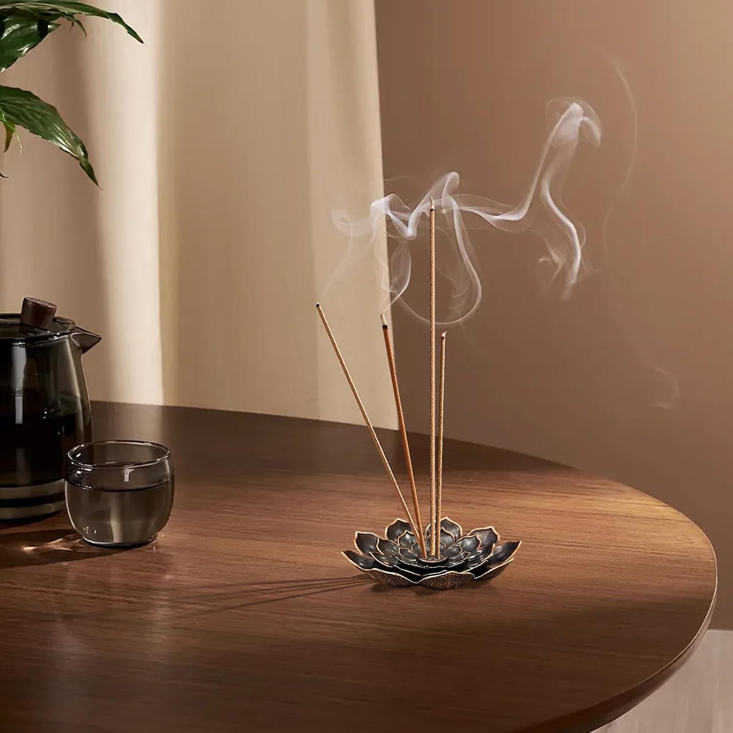 Incense Burner, Incense Holder for Sticks, Brass Lotus Incense Base with Removable Ash Catcher for Home Decor, Meditation, Yoga and Divination