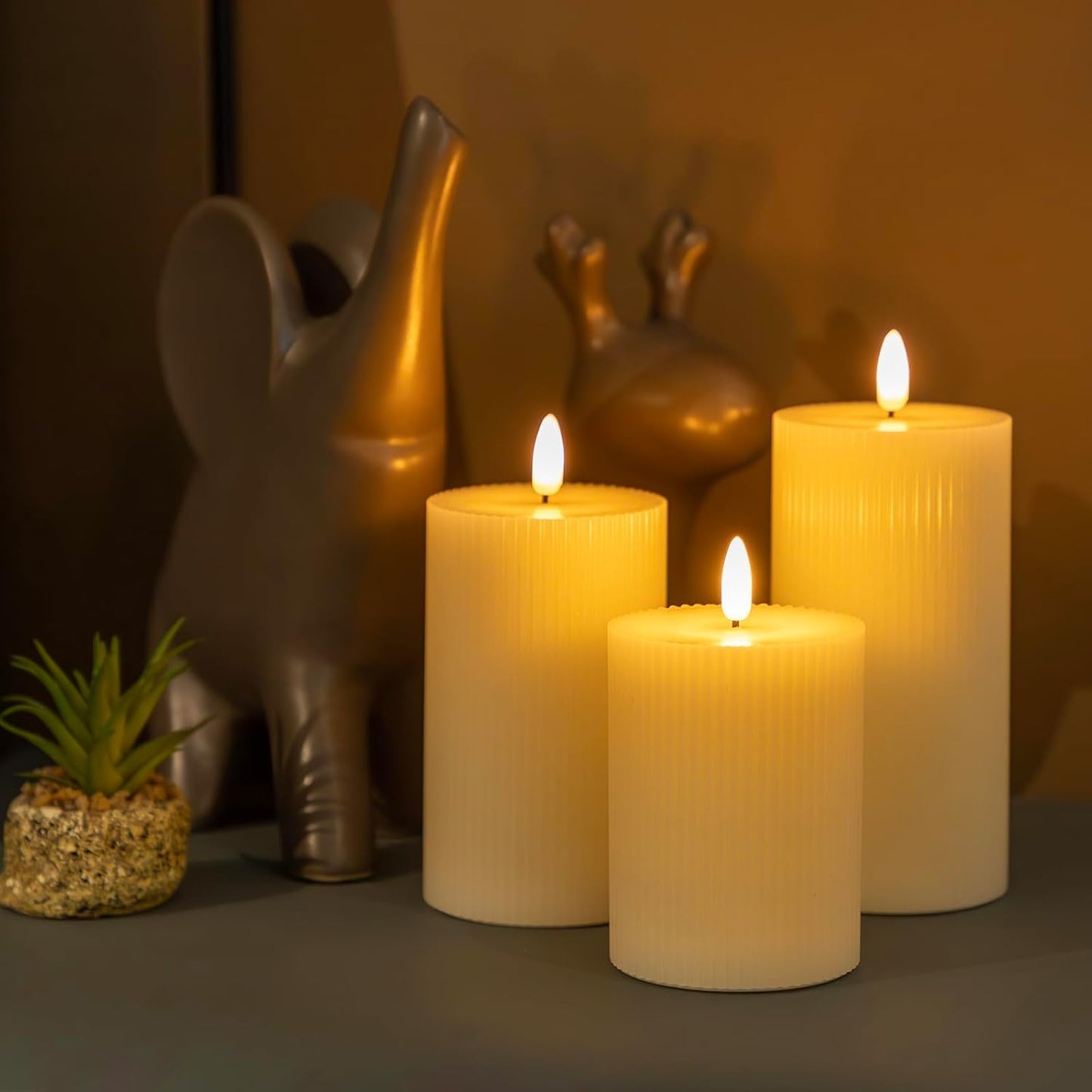 ANGELLOONG Flickering Flameless Candles, Realistic Battery Operated Candles with Remote and Timer, Set of 3 LED Candles for Fall Room Home Wedding Decor Centerpieces Table Party Christmas Decorations
