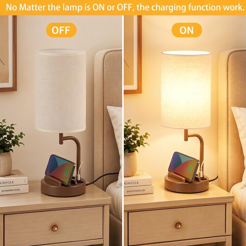 Dreamholder Touch Control USB Table Lamp with USB C/A & AC Outlet, 3-Way Dimmable Bedside Lamp, Modern Nightstand Lamps for Bedroom Living Room Guest Room Office, Bulb Included, Gold