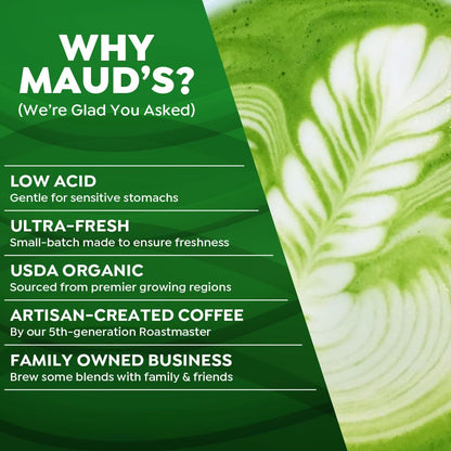 Maud's Instant Matcha Latte Mix, Flavored Drink Mix 10 Servings, 100% Gourmet Blended Tea Leaves, Hot Or Iced Matcha Latte - Just Add Water