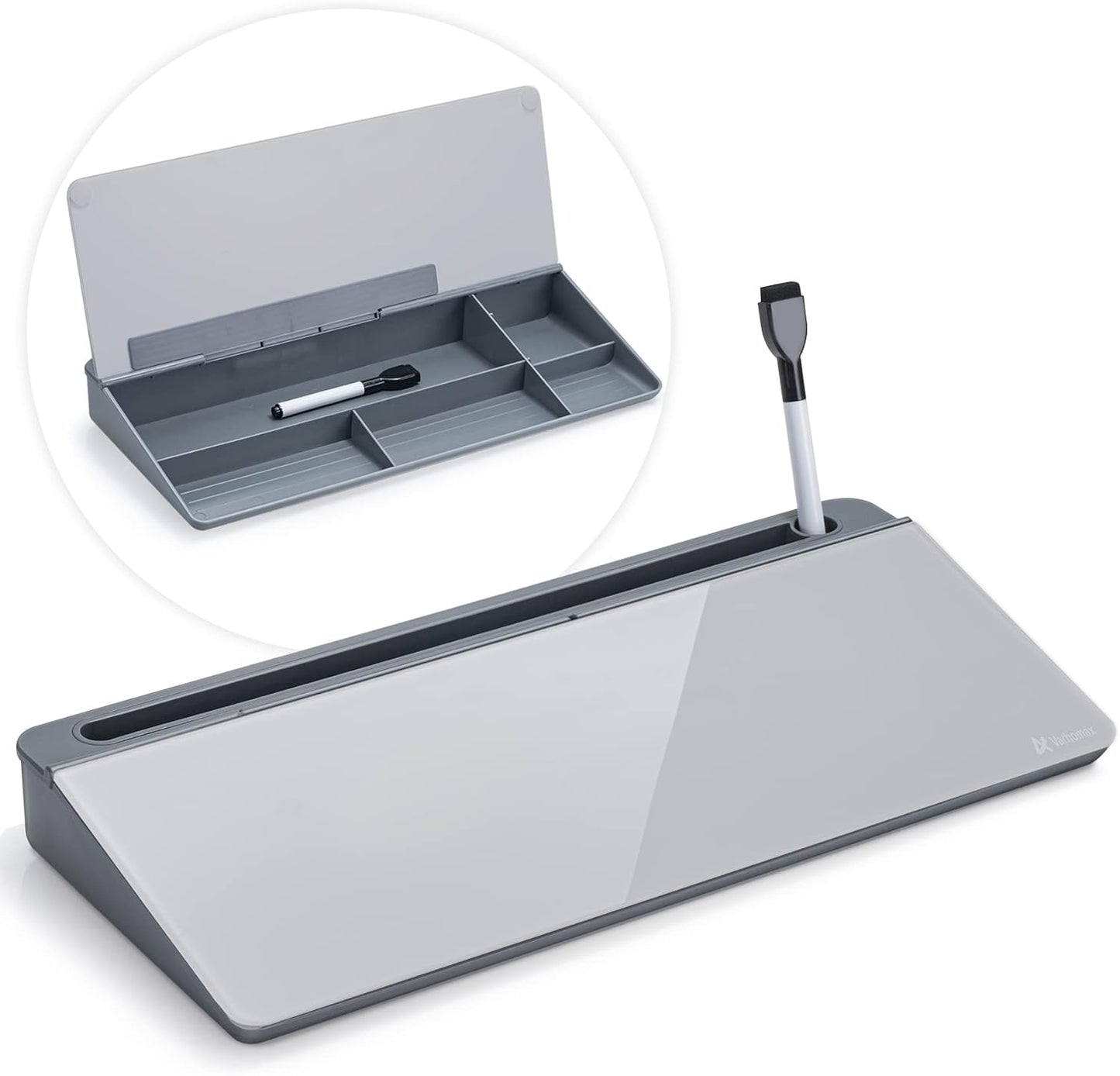 Varhomax Glass Weekly Dry Erase Desk White Board, Desktop to Do List Planner Whiteboard Calendar with Storage Caddy Memo for Home and Office, White