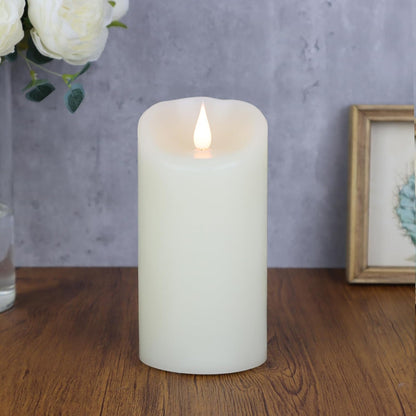 TECHLONG Flickering Flameless Candles with 3D Moving Flame, Last 1000+ Hours Battery Operated Candles with Timer, Ivory Real Wax Pillar Electric LED Candle for Wedding Christmas Party/3" x 5"