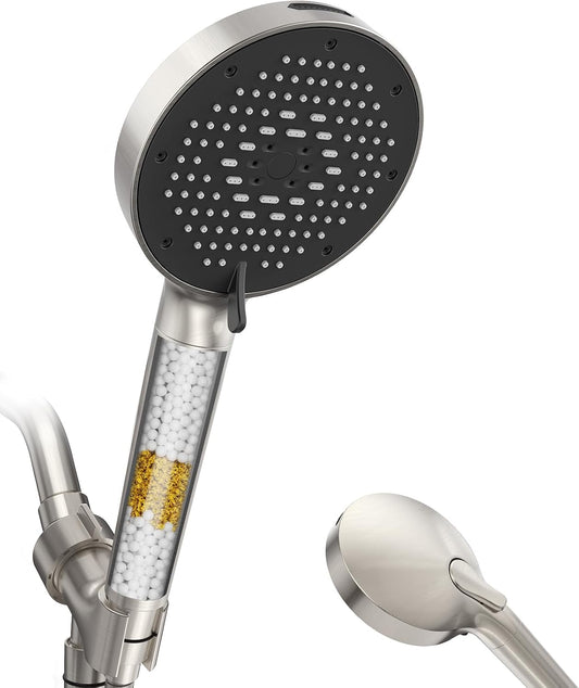 SR SUN RISE NSF Certified Filtered Shower Head with Handheld for Hard Water to Remove Chlorine High Pressure 9-Spray Setting (with Power Wash) Anti-Clog Nozzles (1 Filter, Chrome Silver)