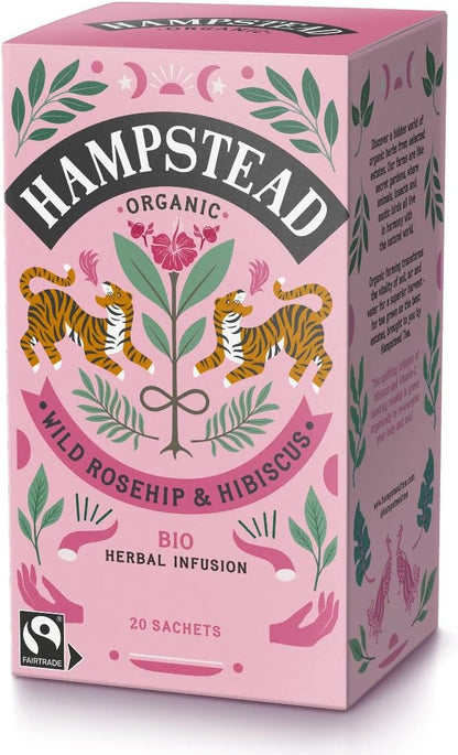 Hampstead Tea Rosehip Hibiscus Tea Sachets 20 Bag, 0.02 Pound