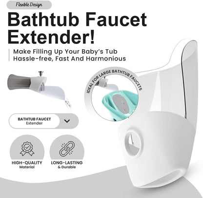 Bath Helper - Bath Tub Faucet Extender - Guides Water Directly from Faucet to Baby Bath Tub Without Excessive Water Waste and Splashing (Clear White)