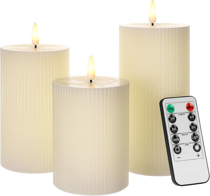 ANGELLOONG Flickering Flameless Candles, Realistic Battery Operated Candles with Remote and Timer, Set of 3 LED Candles for Fall Room Home Wedding Decor Centerpieces Table Party Christmas Decorations