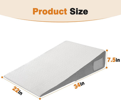 Vekkia 34" Extra-Long Wedge Pillow, 5.5" Bed Wedge Pillow for Sleeping,Gray
