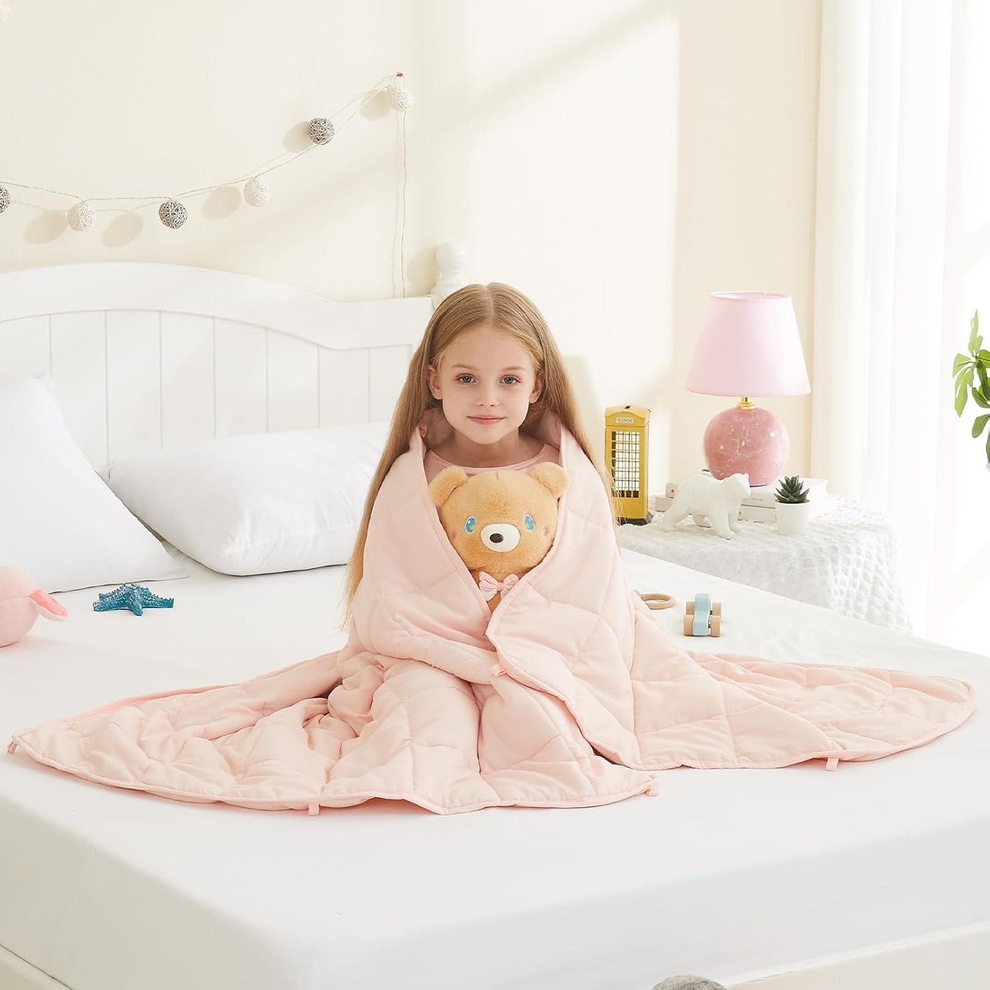 L'AGRATY Weighted Lap Pad 7lb: Small Weighted Blanket for Adults - Cooling Portable Travel Blanket for Relaxation Sleeping - Washable All-Season (29" x 24")