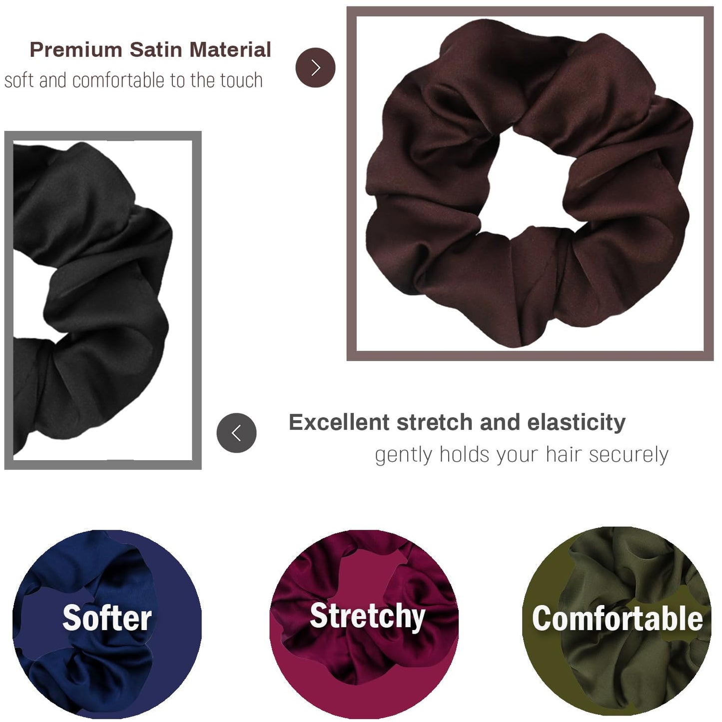 IVARYSS Scrunchies for Hair Sleep, Premium Satin Soft Than Silk for Women Curly Hair, Cute Bands Ties for Girls Thin | Thick Hair Styling, 12 Pack, Black