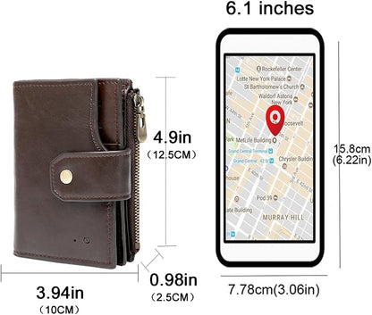 Anti-Lost Bluetooth Wallet Tracker Finder, Slim Trifold Cowhide Mens Wallet with ID Window Credit Card Holder Pocket (Coffee2-OLD)