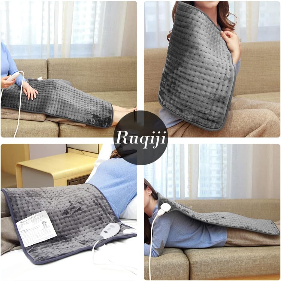 Ruqiji 19" x 24" Weighted Neck&Shoulder Heating Pad, 2.5lbs with 12 Temperature Settings&Countdown Timer,Pain Relief for Neck/Shoulders/Menstrual Pain(Dark Gray)