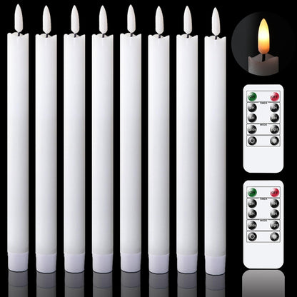 GenSwin Flameless Ivory Taper Candles Flickering with 10-Key Remote, Battery Operated Led Warm 3D Wick Light Window Candles Real Wax Pack of 6, Christmas Home Wedding Decor(0.78 X 9.64 Inch)