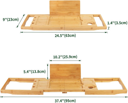 Utoplike Bamboo Bathtub Caddy Tray for Tub, Expandable Bath Table Trays
