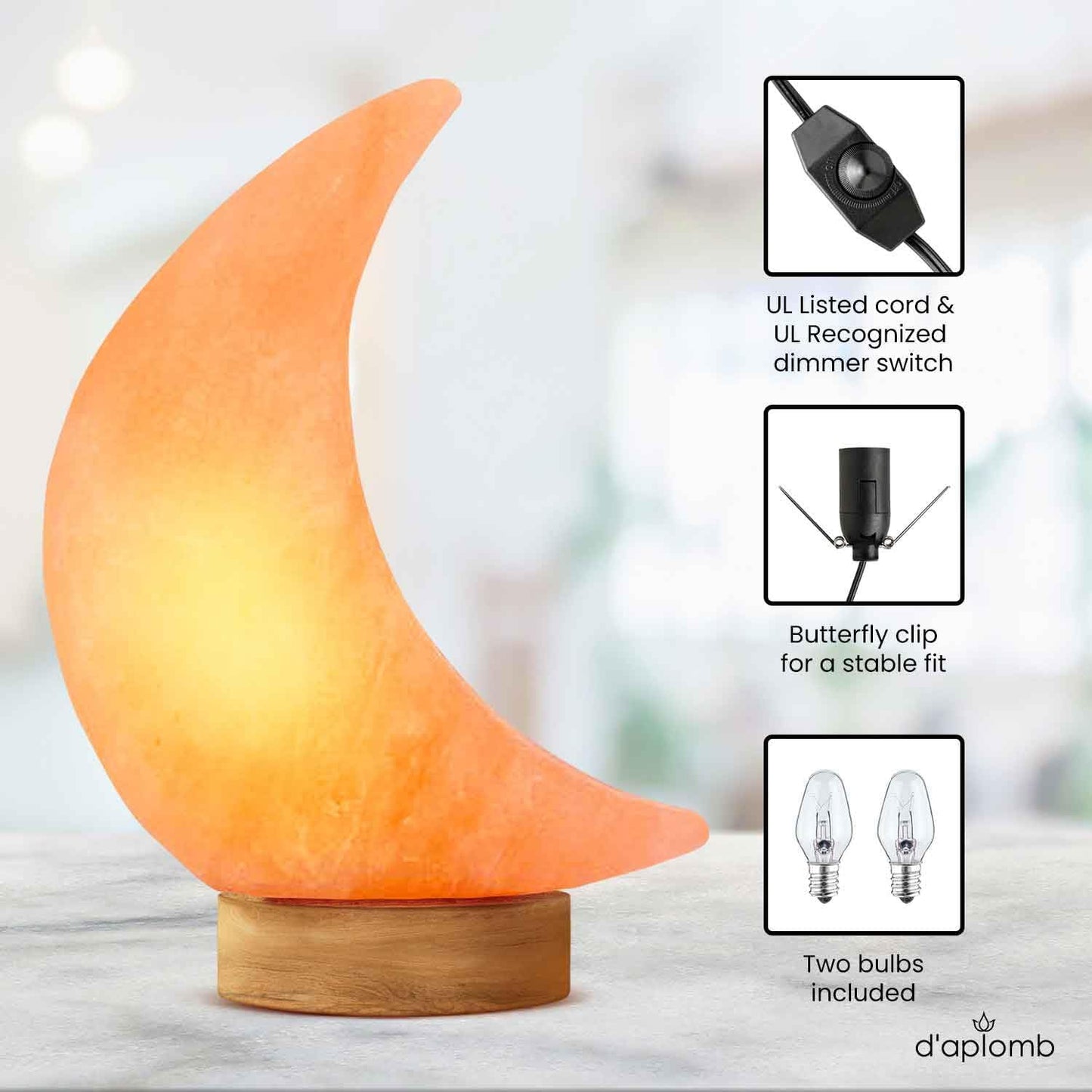 d'aplomb 100% Authentic Natural Himalayan Salt Lamp;Hand Carved Flower Rose Crystal Rock Salt from Himalayan Mountains; Dimmer Cord (Pink Flower)