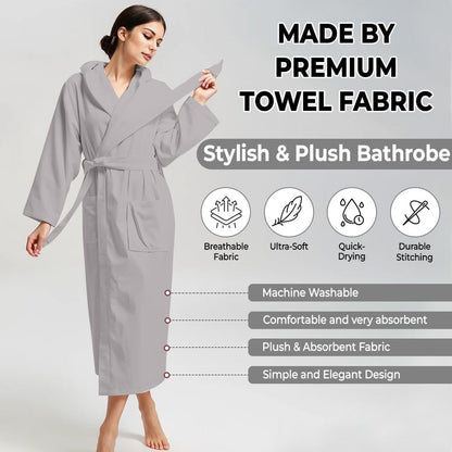 KAHAF COLLECTION Women Hooded 100% Cotton Terry Bathrobe, Soft Absorbent Quick Dry Robe for Spa, Shower & Home Wear