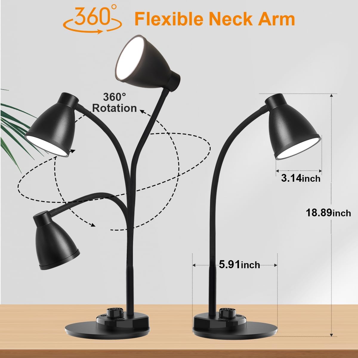 BOHON LED Desk Lamp with USB Charging Port 3 Color Modes Dimmable, Black