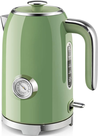 SUSTEAS 57oz Electric Kettle with Thermometer, Hot Water Pot, Retro Green