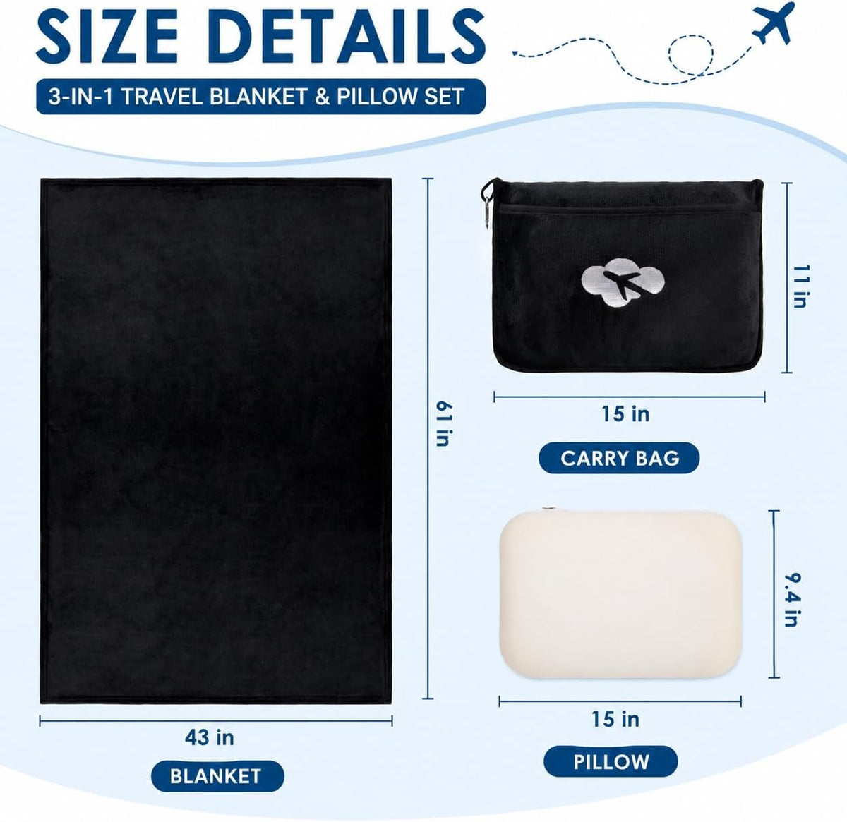 Blanket Pillow for Airplane Travel Essentials -3 In 1 Plane Travel Set Pink