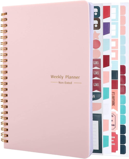 Thboxes A5 Weekly Planner Notebook, 52 Week Undated Journal for Women, Pink