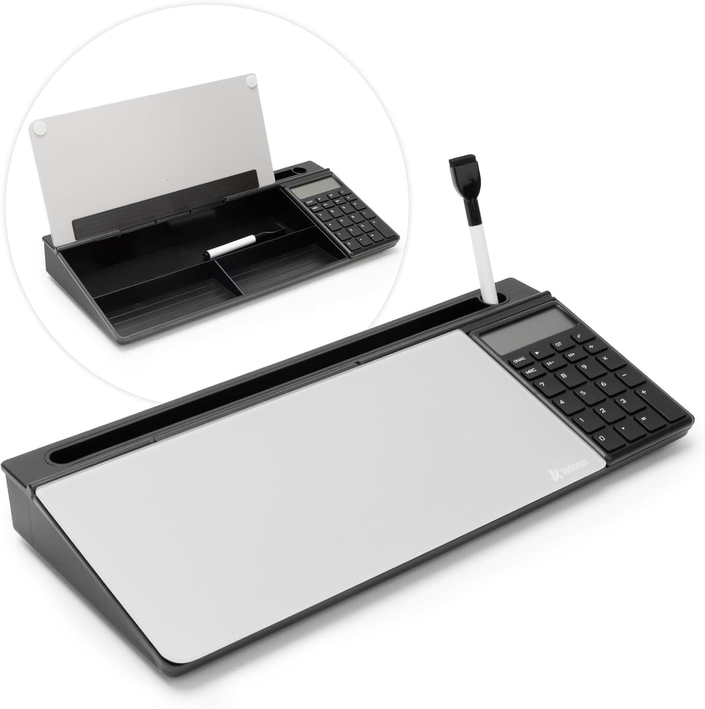 Varhomax Glass Weekly Dry Erase Desk White Board, Desktop to Do List Planner Whiteboard Calendar with Storage Caddy Memo for Home and Office, White