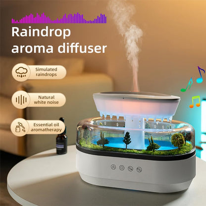 Rain Cloud Aromatherapy Diffuser Air Humidifiers Water Drip,Micro Landscape Essential Oils Ultrasonic Diffuser Flame for Sleeping and Relaxing (white1)