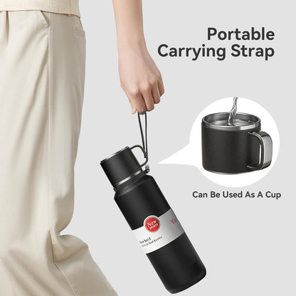 Stainless Steel Insulated Tea Infuser Bottle, Vacuum Insulated Water Bottle, Tea Tumbler with Separate Tea Compartment, 24-Hrs Insulation Commute Travel (White,32oz/1000ml)