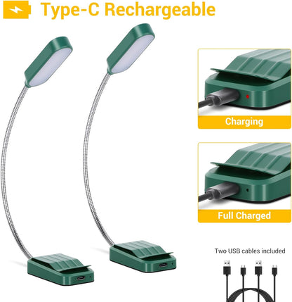 2 Pack Rechargeable Book Lights for Reading at Night, Eye-Caring Clip-On Reading Lights with 3 Color Temperatures & 3 Brightness Levels, Long Runtime Small Lightweight Clip on Lamp, Gifts for Reader