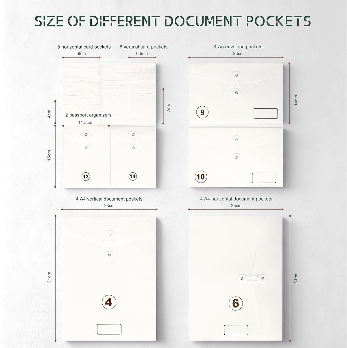 JOYCE Important Document Organizer 14 Expanding Pockets,Brown