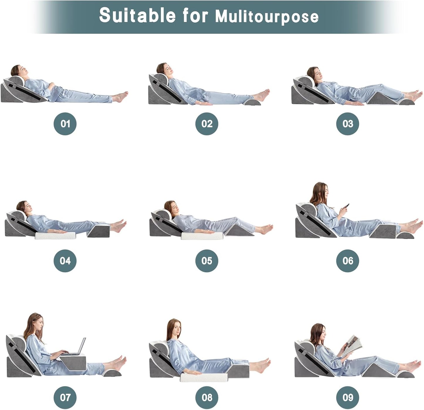 Yojoker 6pcs Orthopedic Bed Wedge Pillow Set for Sleeping, Post Surgery Foam for Body, Back and Leg Pain Relief Comfortable & Adjustable Support Pillows-Anti Snoring, Heartburn