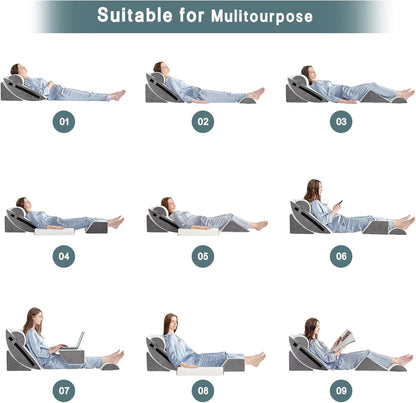 Yojoker 6pcs Orthopedic Bed Wedge Pillow Set for Sleeping, Post Surgery Foam for Body, Back and Leg Pain Relief Comfortable & Adjustable Support Pillows-Anti Snoring, Heartburn